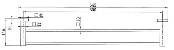 Black Square Double Towel Rail