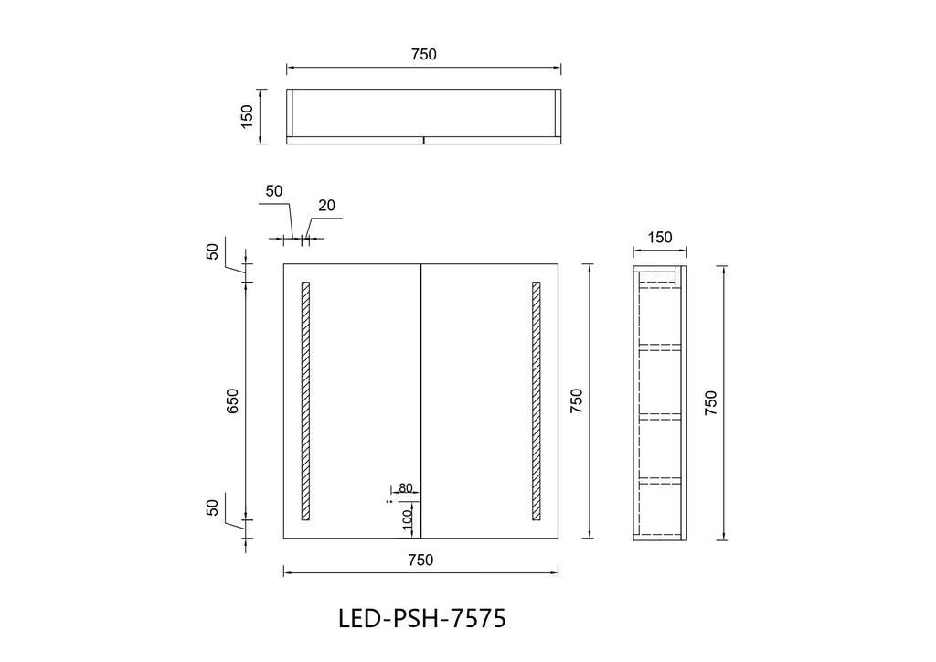 750mm Brighton LED Shaving Cabinet – Pencil Edge Mirror with Butterfly Doors in Natural Timber or Matt White