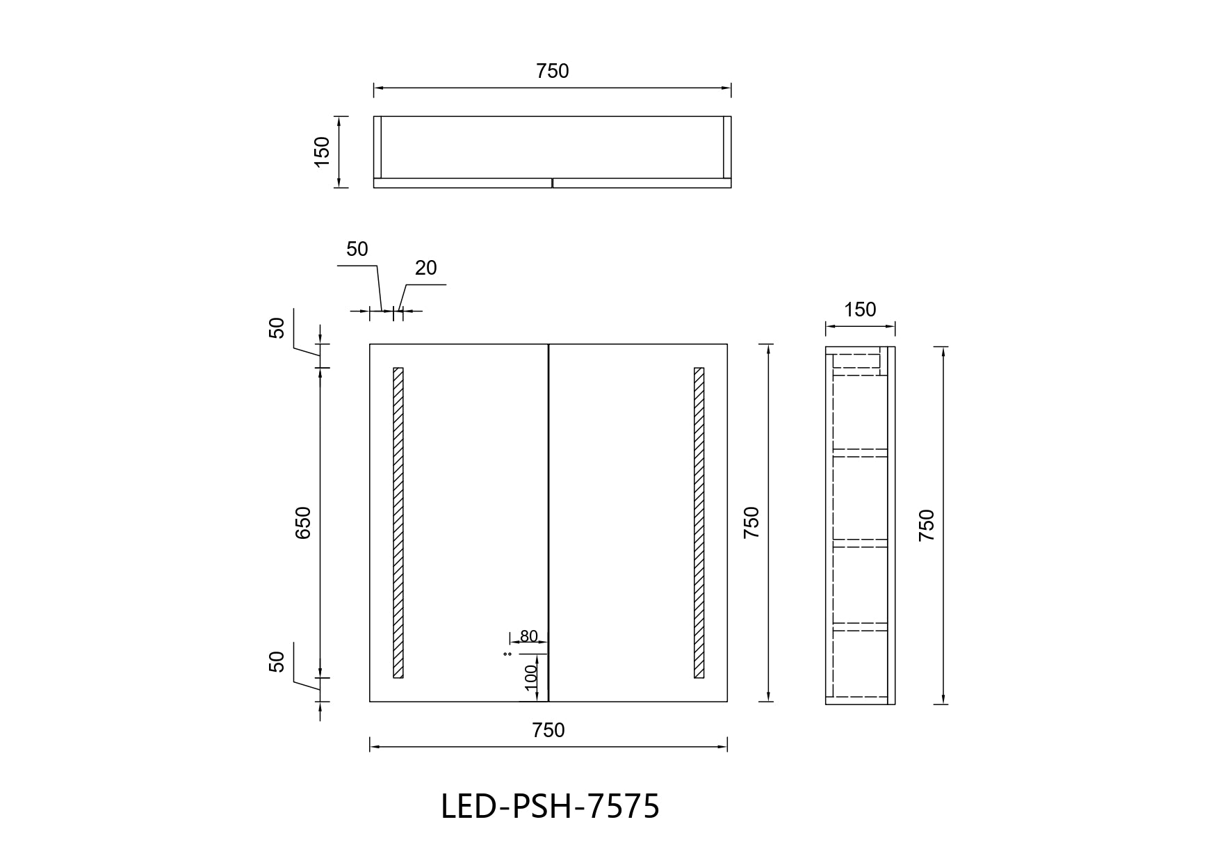 750mm Brighton LED Shaving Cabinet – Pencil Edge Mirror with Butterfly Doors in Natural Timber or Matt White