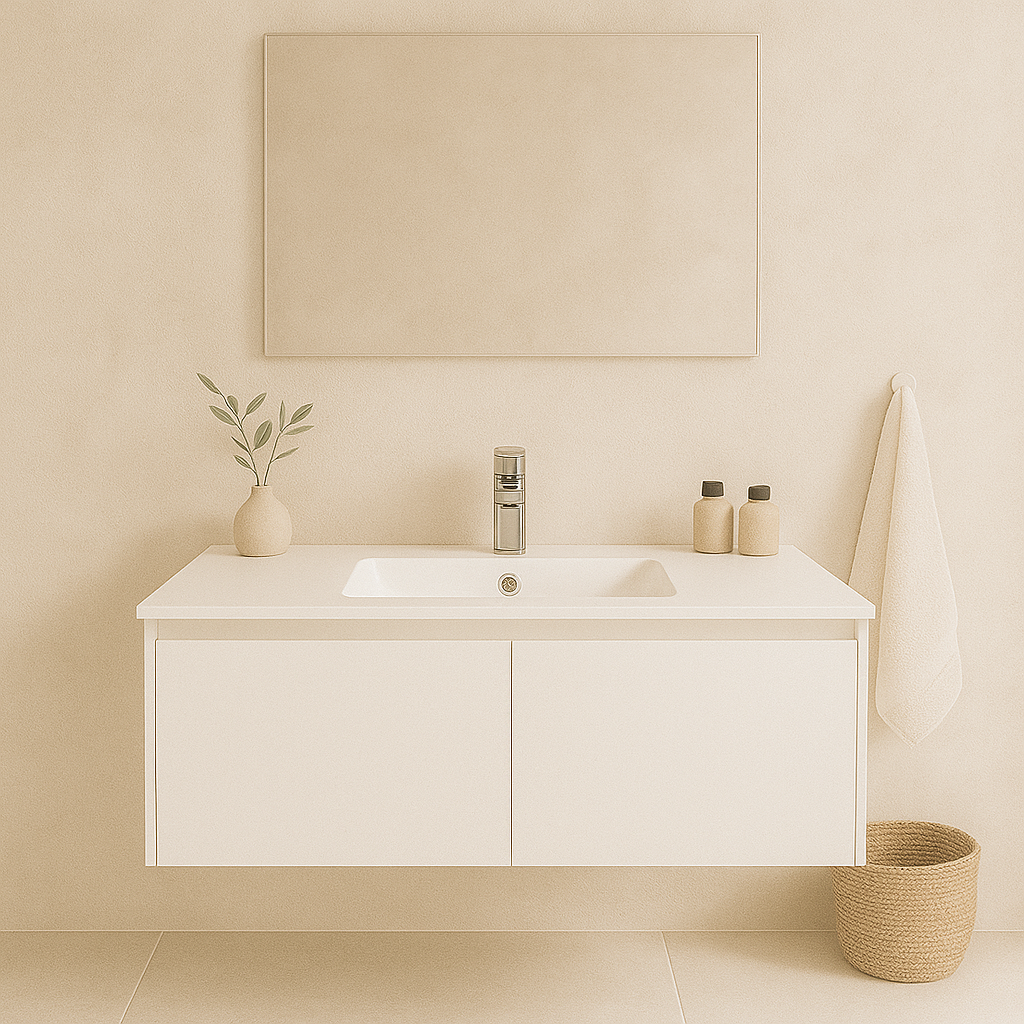 750mm Single Bowl Vanity Top – Gloss White Ceramic Basin with Tap Hole