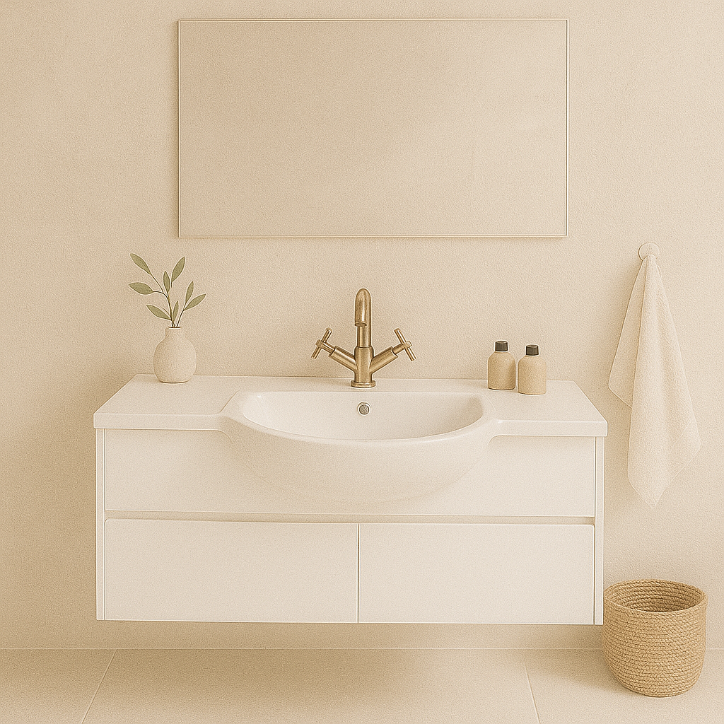 900mm Semi-Recessed Vanity Top – Ceramic Slimline Basin with Mini Thick Top
