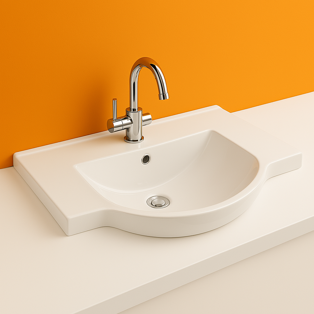 900mm Semi-Recessed Vanity Top – Ceramic Slimline Basin with Mini Thick Top