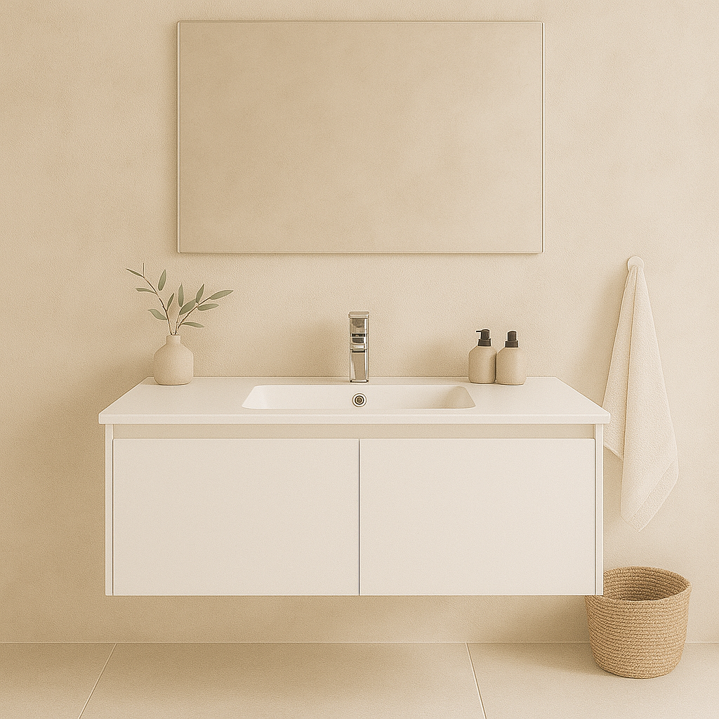 900mm Single Bowl Vanity Top – Gloss White Ceramic Basin with Tap Hole