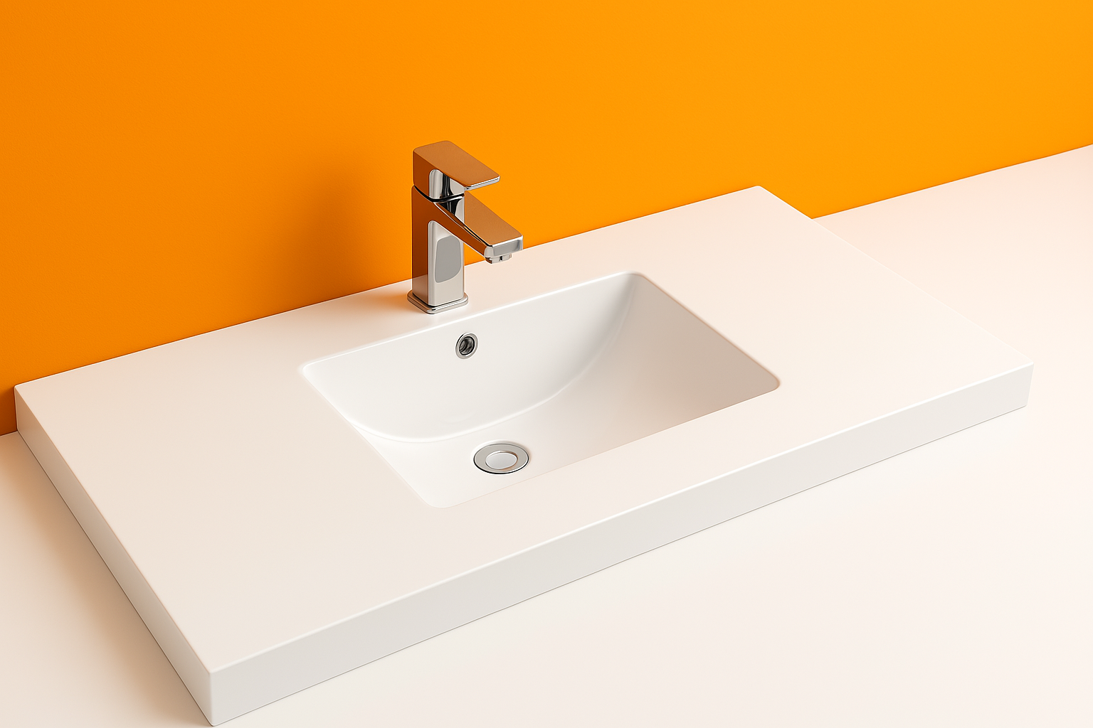 900mm Single Bowl Vanity Top – Gloss White Ceramic Basin with Tap Hole