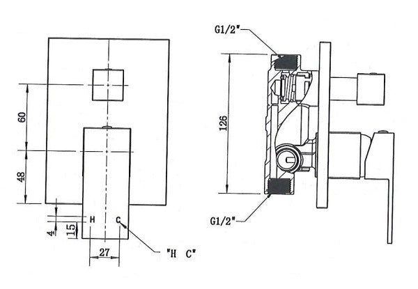 Onix Black Square Wall Mixer Shower Diverter