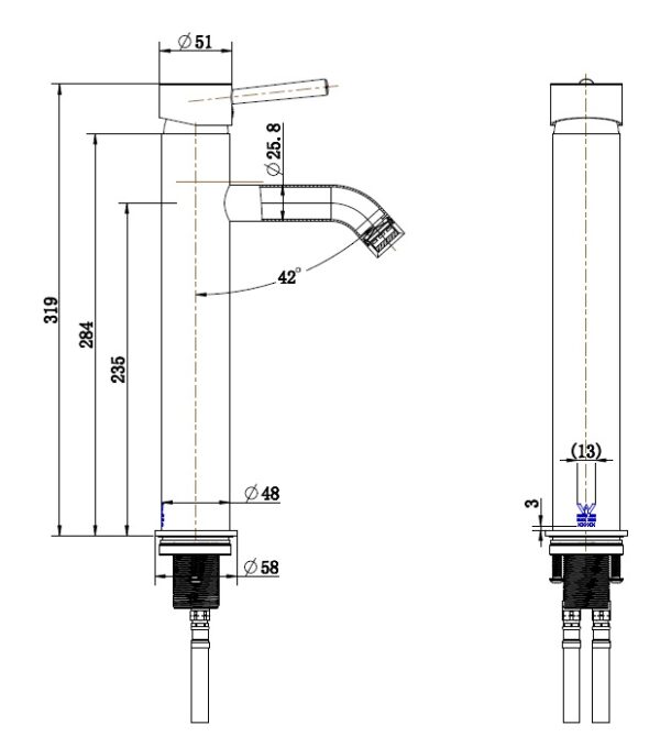 Onix Black Tall Round Basin Mixer