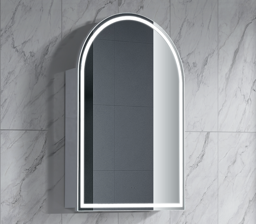 ARCH LED Shaving Cabinet – Arched Mirror with Soft Closing Door in Natural Timber or Matt White