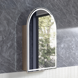 ARCH LED Shaving Cabinet – Arched Mirror with Soft Closing Door in Natural Timber or Matt White