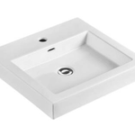 Above Counter Basin MG-7078 with a square design in glossy white ceramic, tap hole, and 32mm waste opening.