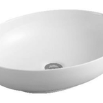 Oval Above Counter Basin A433 with a glossy white ceramic finish, measuring 515 x 390 x 140 mm, designed for modern bathrooms.