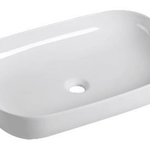 Above Counter Basin MG-7114, rectangular ceramic sink in glossy white, dimensions 600 x 400 x 130 mm, 32mm waste opening, with 1 tap hole for modern bathrooms.