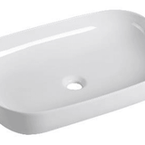Above Counter Basin MG-7114, rectangular ceramic sink in glossy white, dimensions 600 x 400 x 130 mm, 32mm waste opening, with 1 tap hole for modern bathrooms.