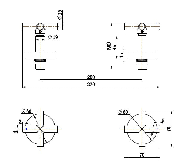 Seville Antique Brass Cross Handle Taps