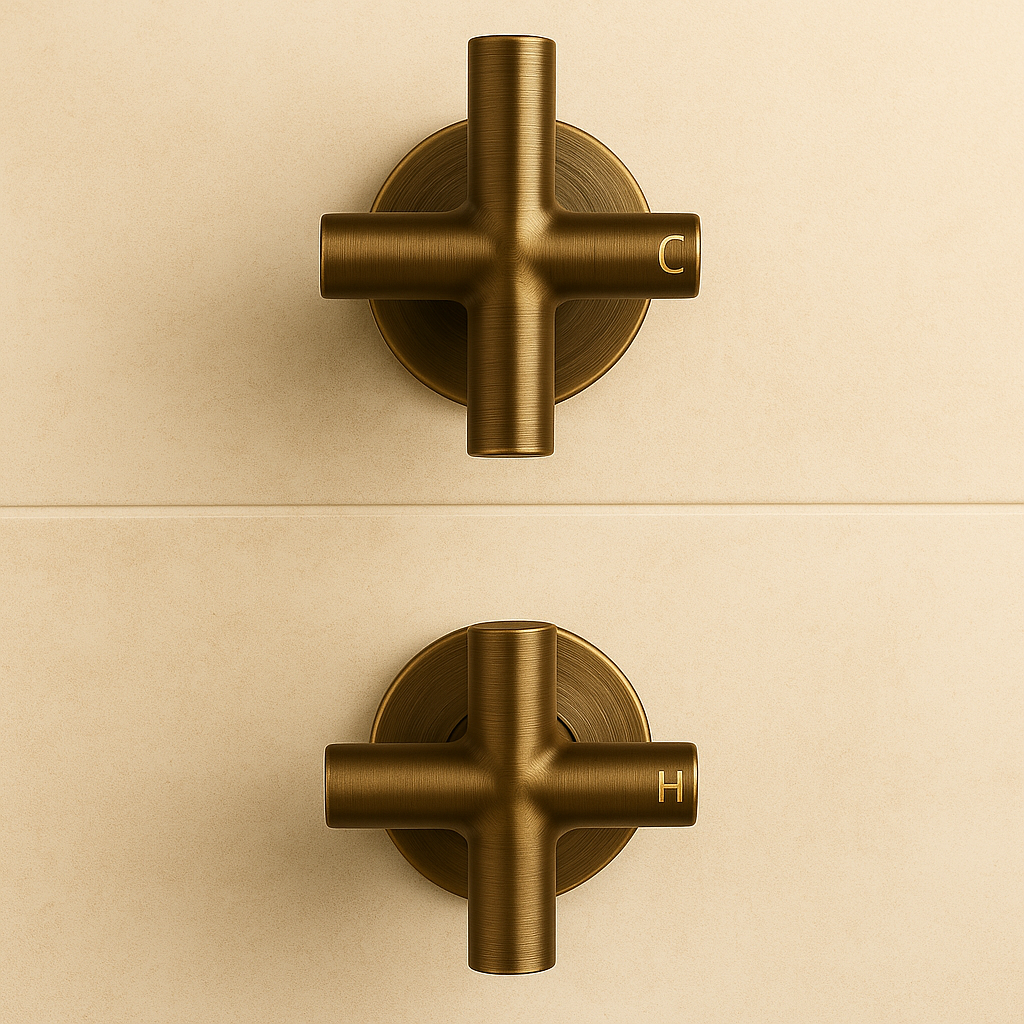 Seville Antique Brass Cross Handle Taps