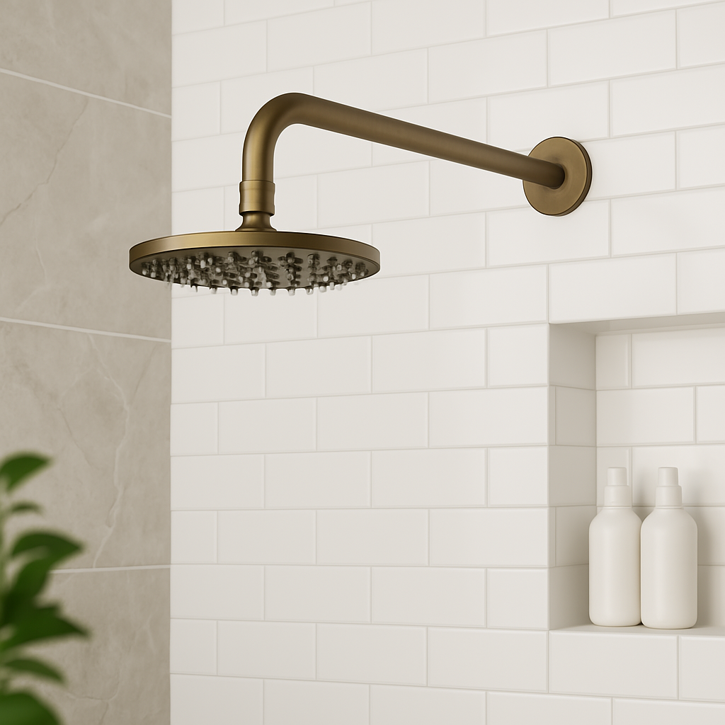 Seville Antique Brass Showerhead on Wall Mounted Arm