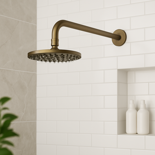 Seville Antique Brass Showerhead on Wall Mounted Arm