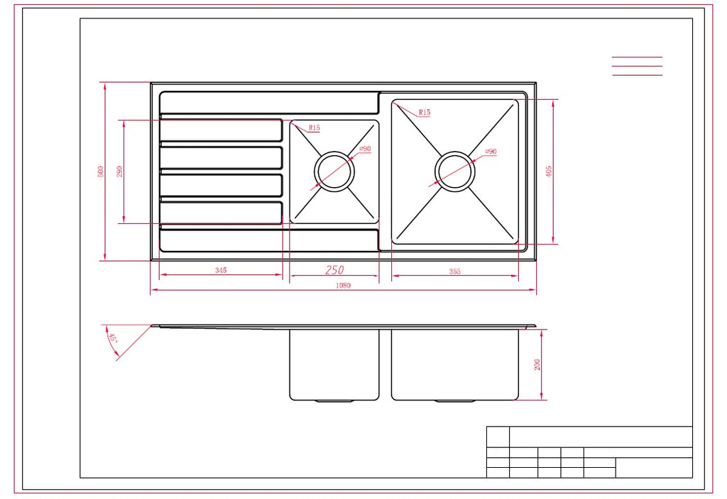 1080mm Square Drop-In Sink
