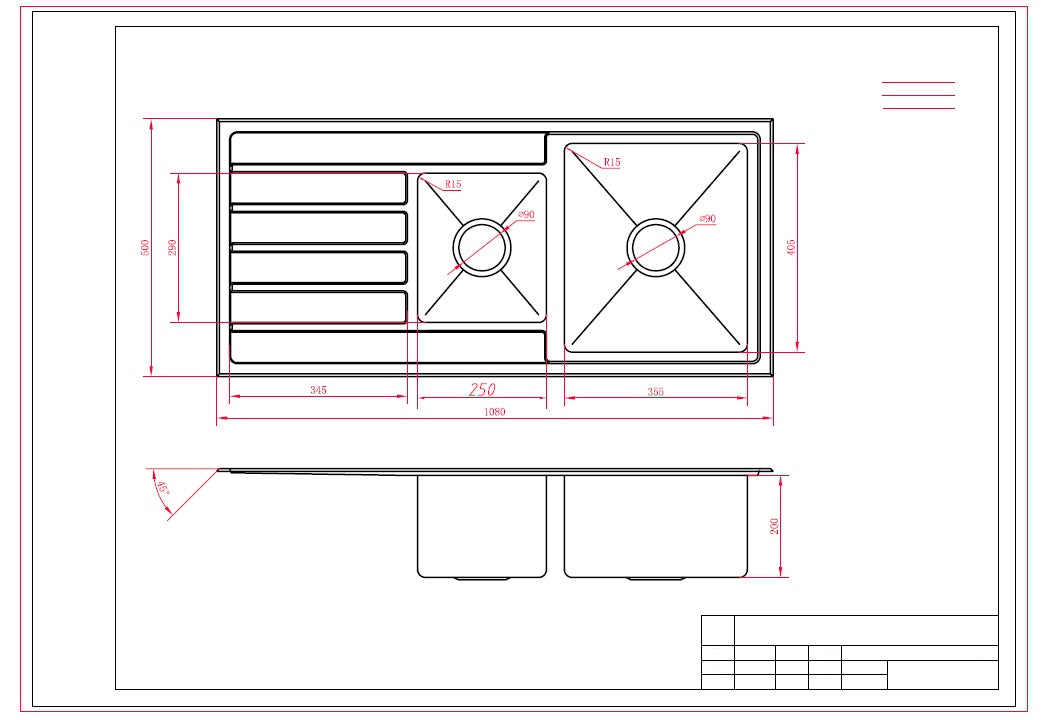 1080mm Square Drop-In Sink