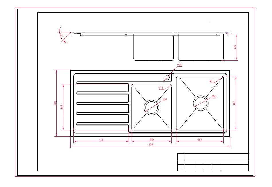 1200mm Square Drop-In Sink