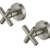 BNX-406 Brushed Nickel Cross Handle Taps, vintage design with modern brushed nickel finish for stylish bathrooms.