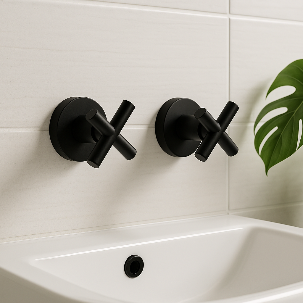 Onix Black Cross Handle Wall Taps