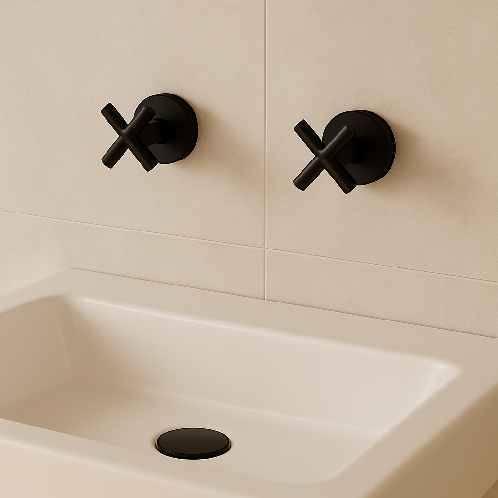 Onix Black Cross Handle Wall Taps