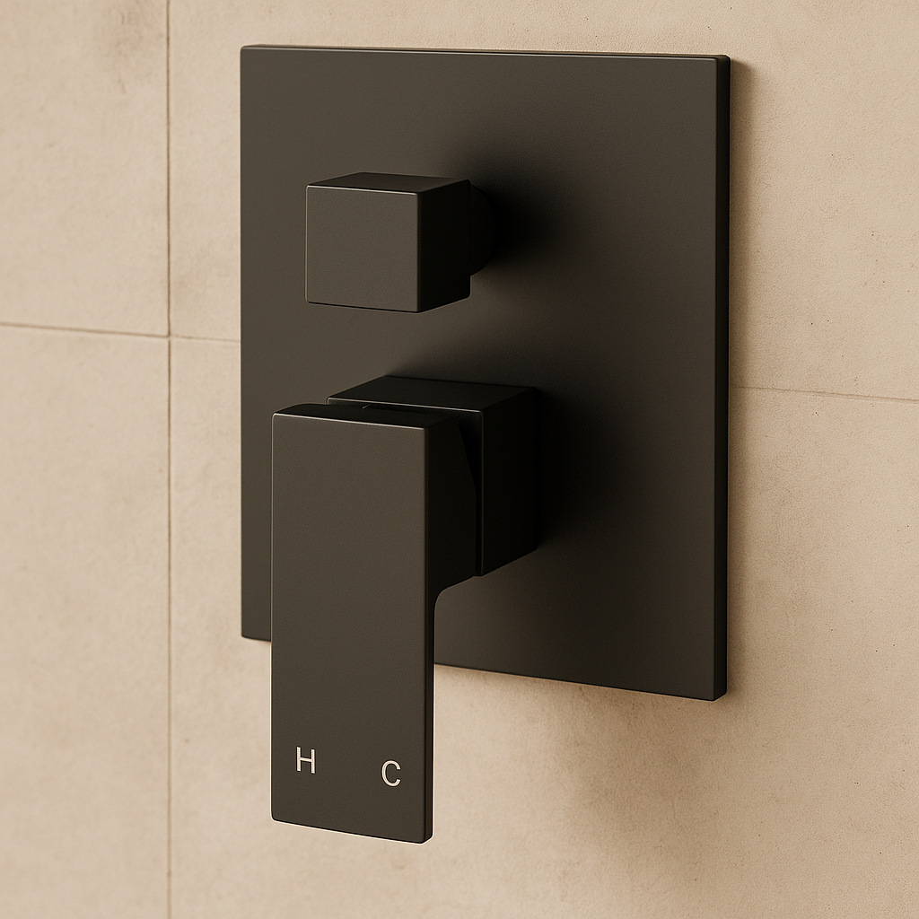 Onix Black Square Wall Mixer Shower Diverter