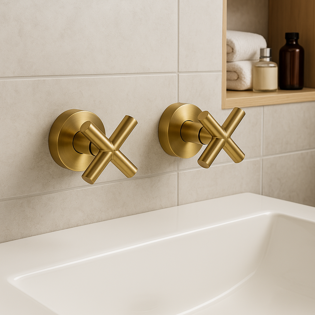 Marbella Brushed Gold Cross Handle Taps