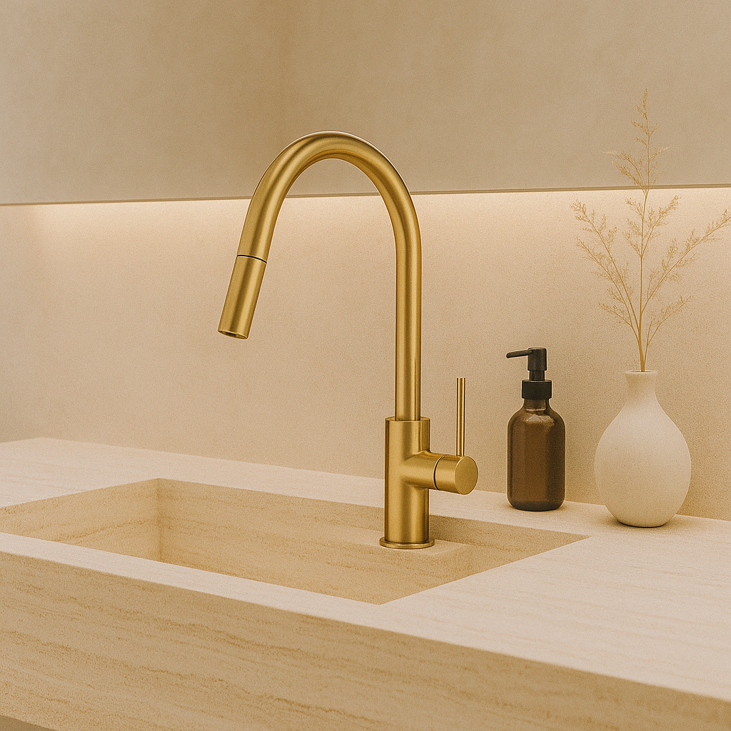 Marbella Brushed Gold Pull Out Mixer
