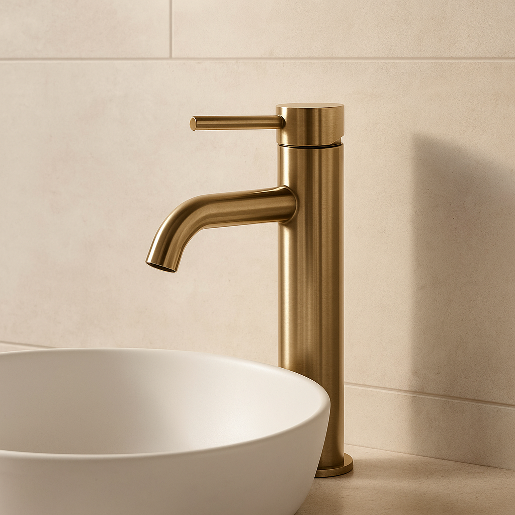 Marbella Brushed Gold Tall Round Basin Mixer