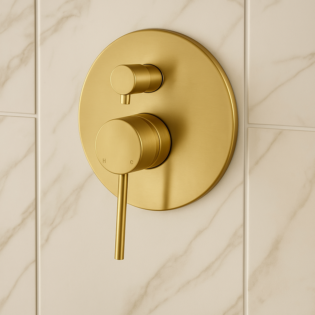 Marbella Brushed Gold Wall Mixer with Diverter