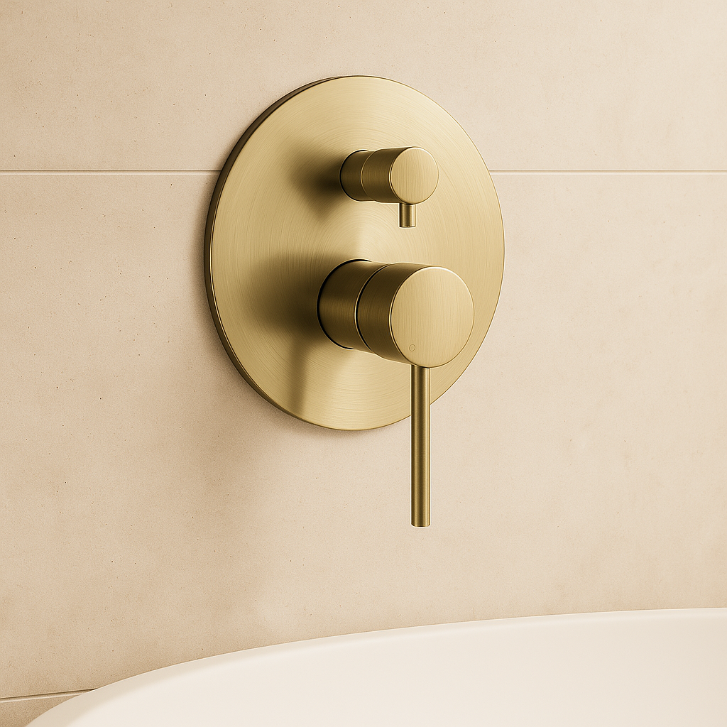 Marbella Brushed Gold Wall Mixer with Diverter