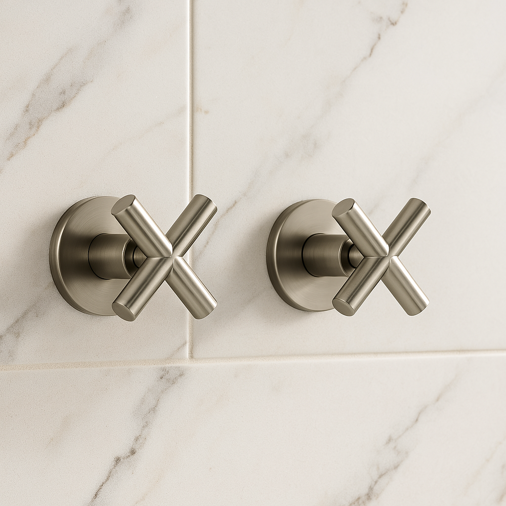 Valencia Brushed Nickel Cross Handle Taps