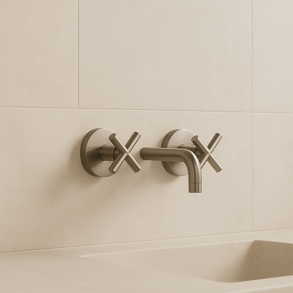 Valencia Brushed Nickel Cross Handle Taps