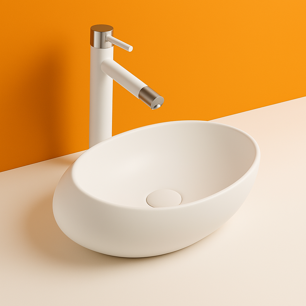 CB-127 Oval Countertop Basin – 490mm Matte Finish (Black or White)