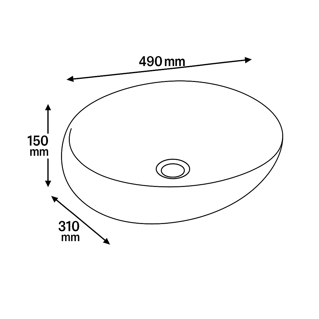 CB-127 Oval Countertop Basin – 490mm Matte Finish (Black or White)