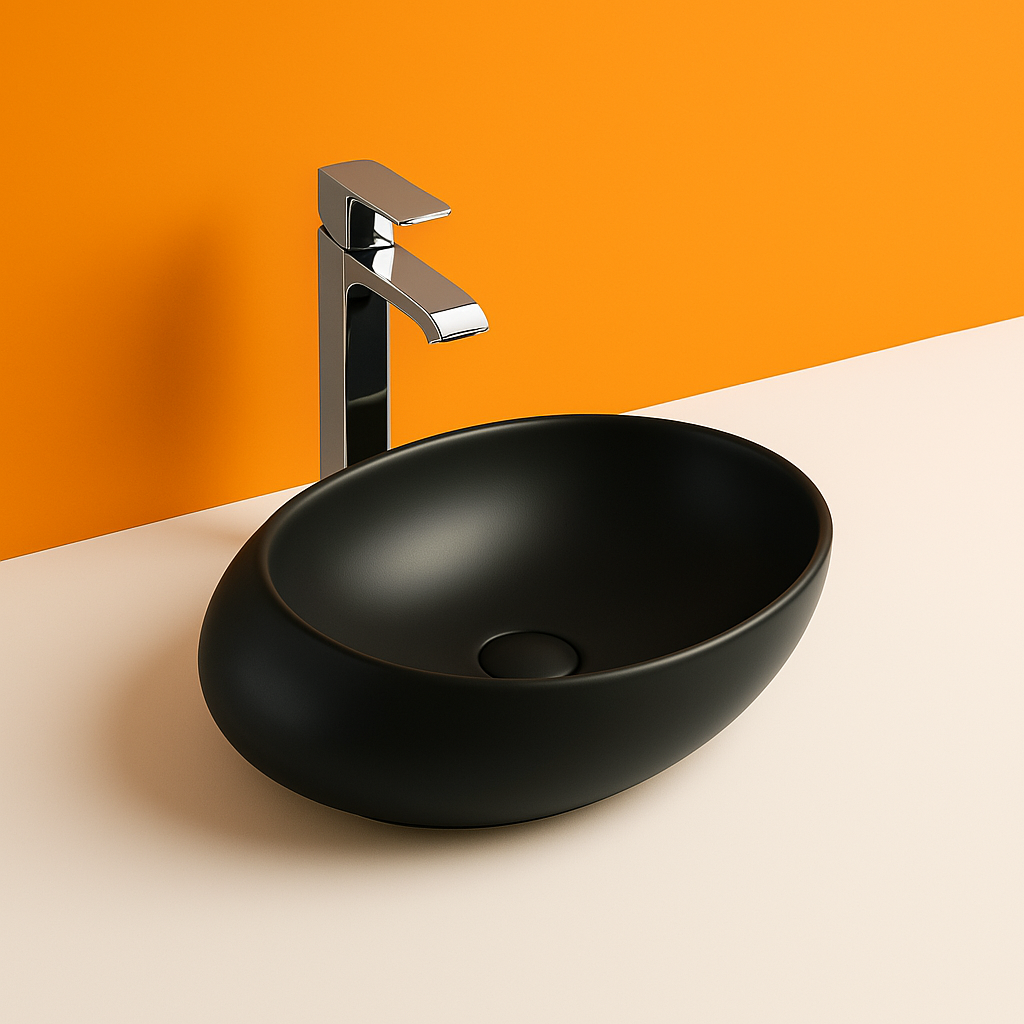 CB-127 Oval Countertop Basin – 490mm Matte Finish (Black or White)