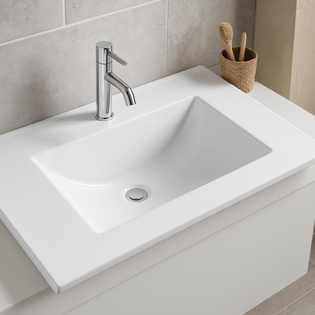 Ceramic Vanity Basin –  Gloss White with Single Tap Hole 600mmx360mmx190mm