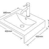 Ceramic Vanity Basin –  Gloss White with Single Tap Hole 600mmx360mmx190mm