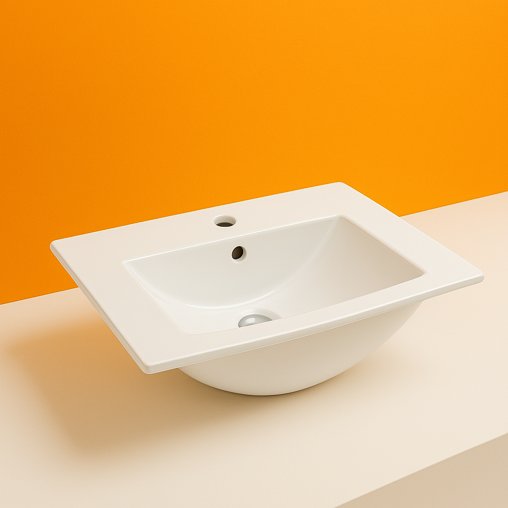 Ceramic Vanity Basin – Single Tap Hole and Semi-Recessed Bowl 750mmx460mmx200mm