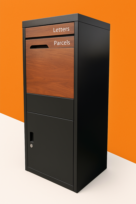 Black Brown Timber Parcel Letterbox with Lock - Mail & Package Drop Box