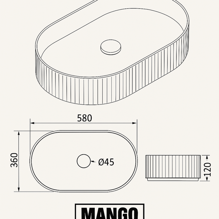 Fluted Oval Above-Counter Basin Ribbed Ceramic Design