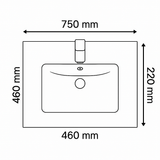 750mm Single Bowl Vanity Top – Gloss White Ceramic Basin with Tap Hole
