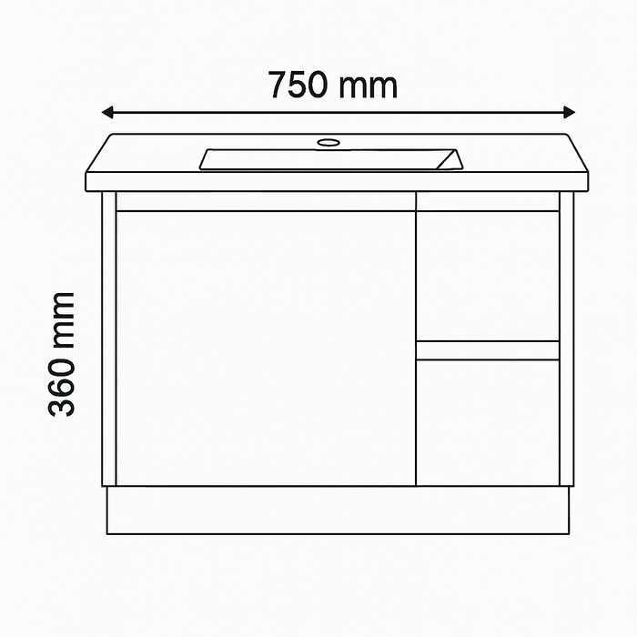 Sierra 750W Freestanding Vanity with Drawers White Right Hand Draw