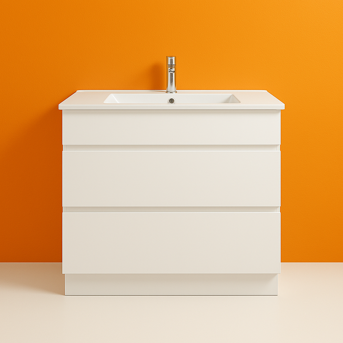 Core 900W Freestanding Vanity 460mm – Gloss White Finish with Soft Close Drawers