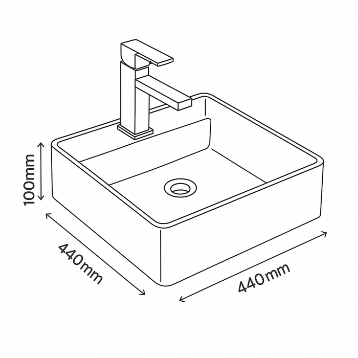 Square Ceramic Countertop Basin – 440mmx440mmx100mm