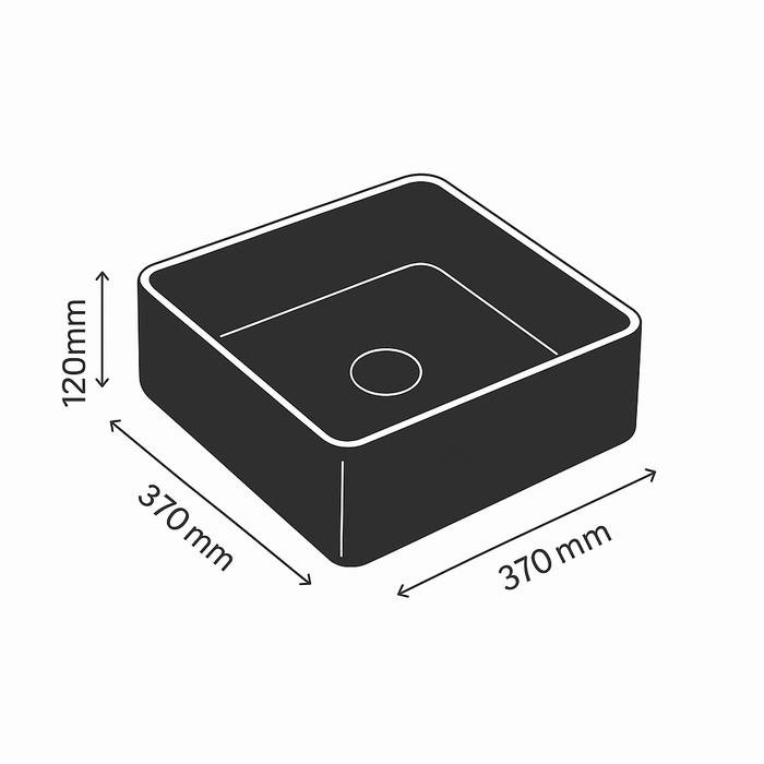 Square Countertop Ceramic Basin – Matte Finish 370mmx370mmx120mm
