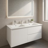 Double Bowl Ceramic Vanity Basin – 1200mm Slimline Top with 1 Tap Hole Per Bowl 1200mmx460mmx200mm