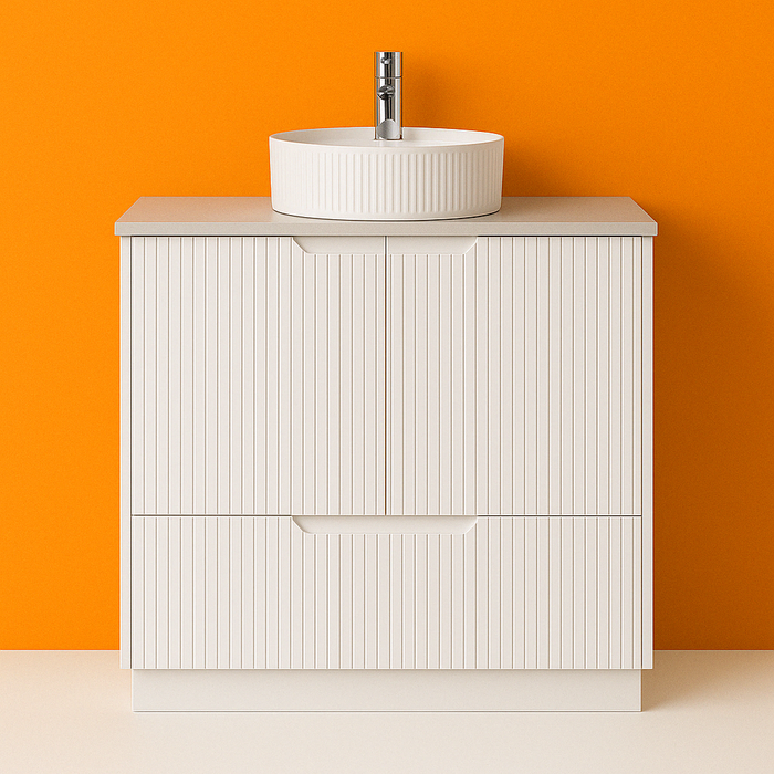 Duplex 855mm Floor Standing Vanity 750mm– Grooved Panel with Soft Closing Drawers