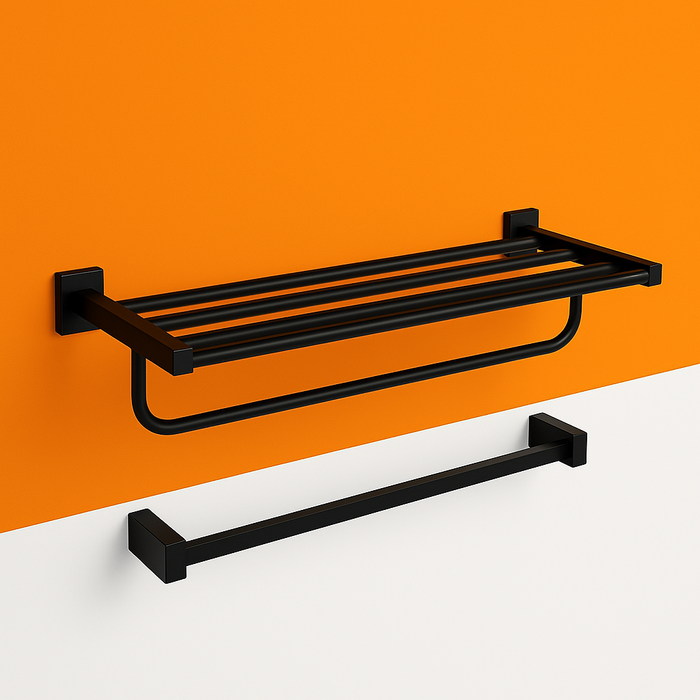 Black Square Bath Towel Shelf